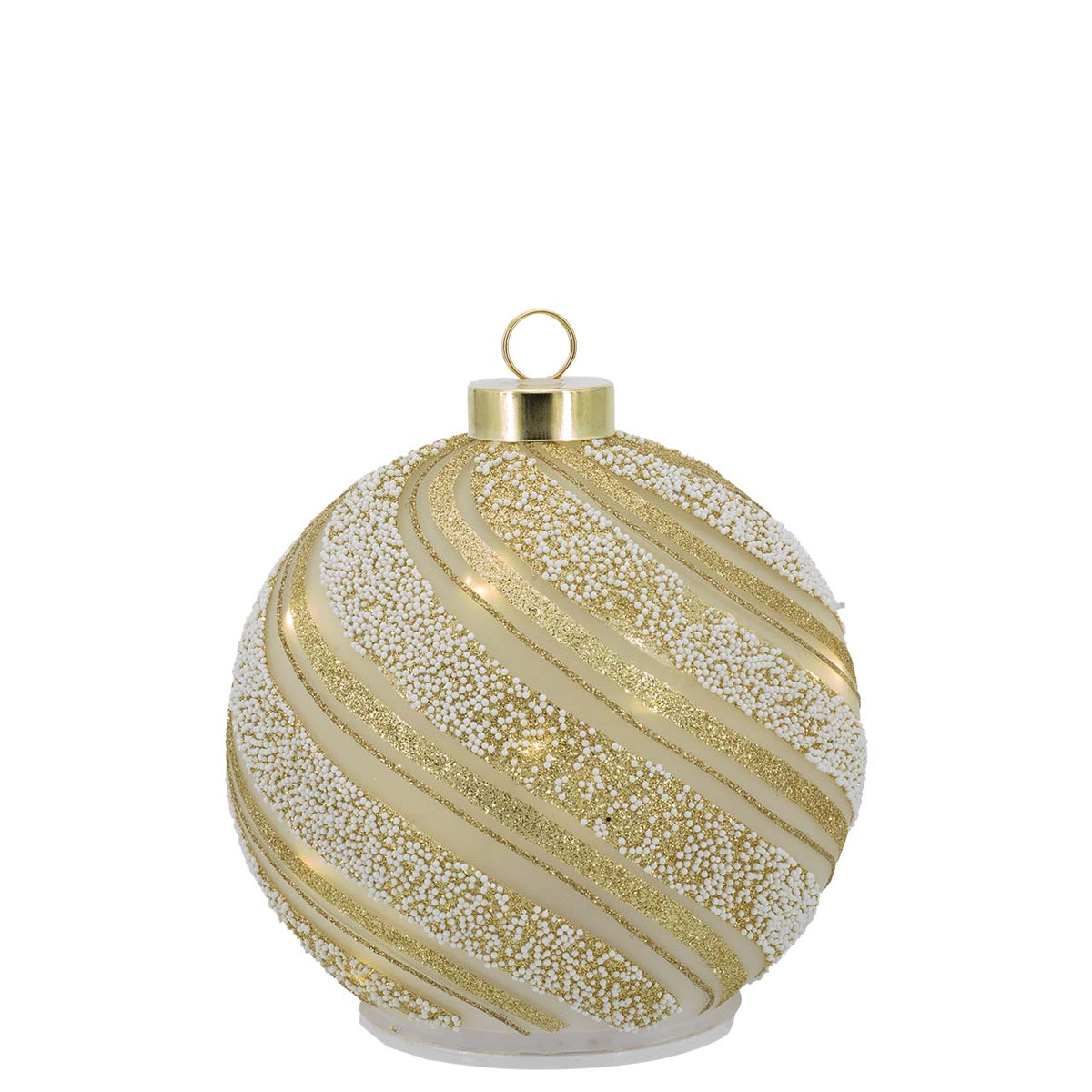 Bagutta Sfera Natalizia Girevole LED 15x16 cm Avorio e Oro con Motivo a Spirale