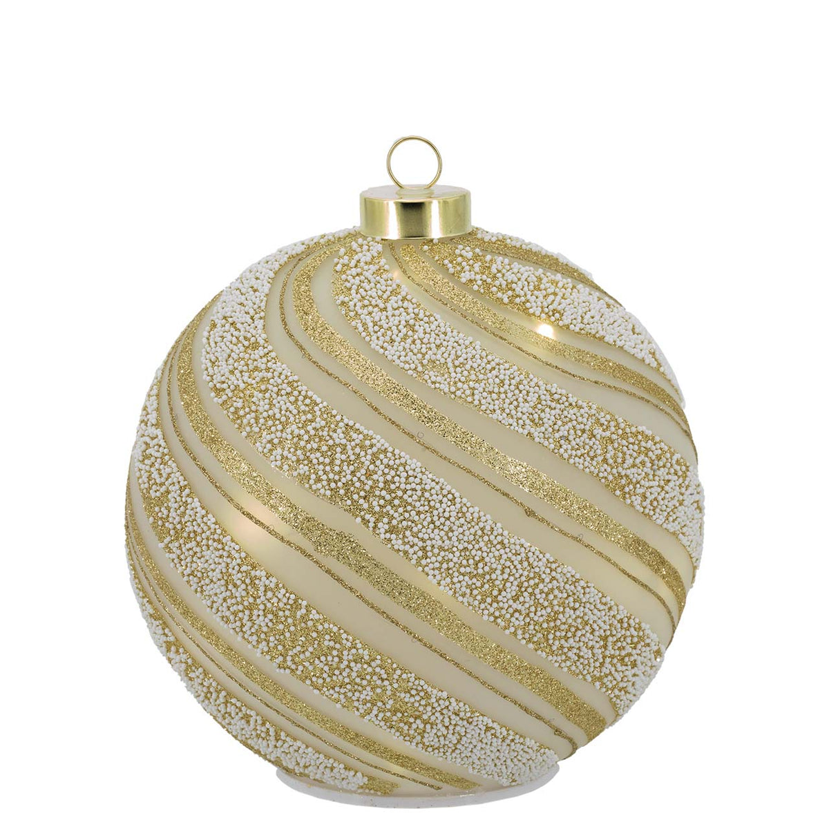 Bagutta Sfera Natalizia Girevole LED 18x19 cm Avorio e Oro con Motivo a Spirale