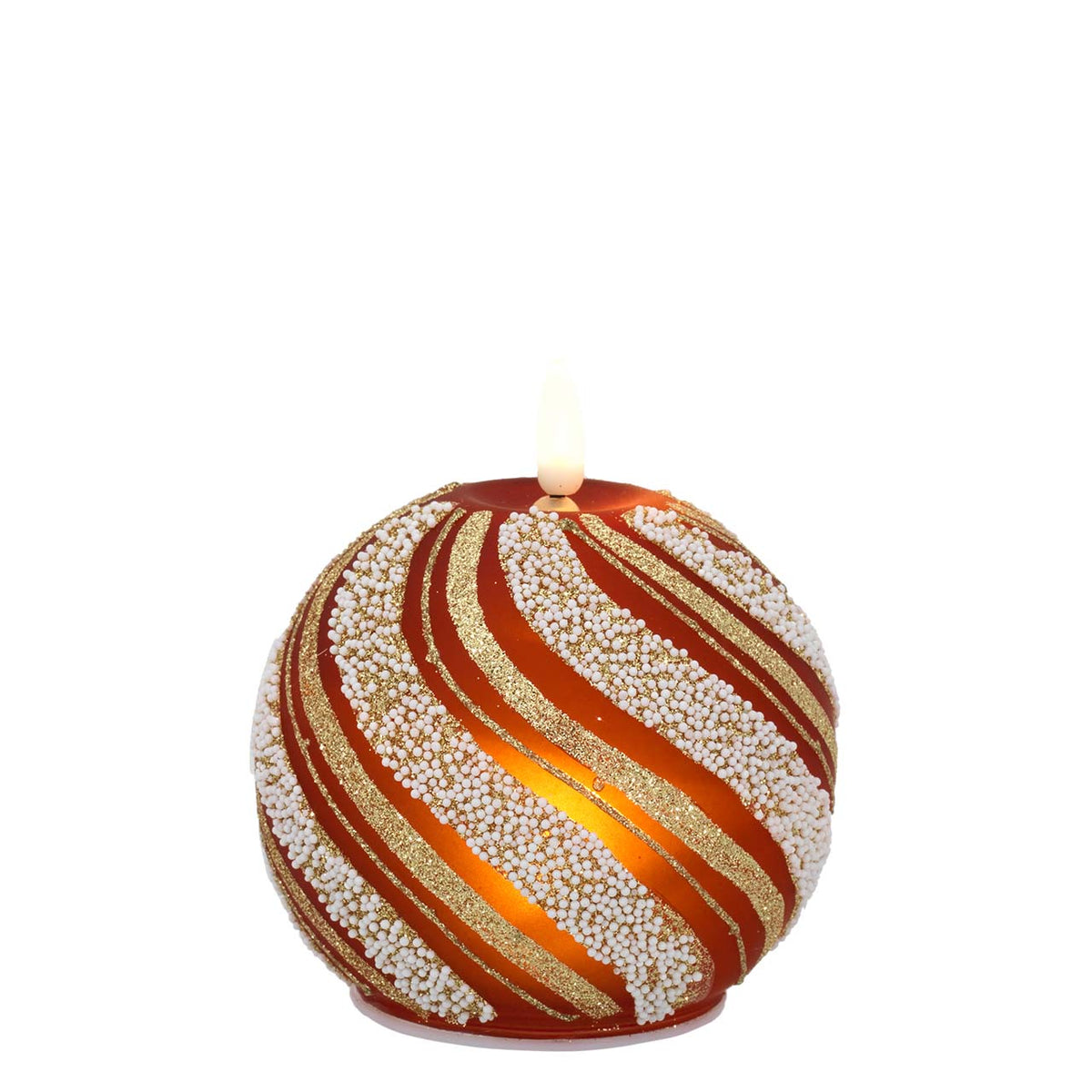 Bagutta Sfera Luminosa Natalizia Rossa e Oro a Spirali con Fiamma LED 10x12 cm