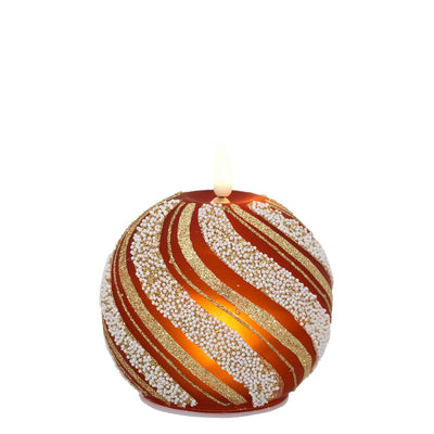 Bagutta Sfera Luminosa Natalizia Rossa e Oro a Spirali con Fiamma LED 10x12 cm