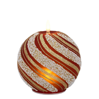 Bagutta Sfera Luminosa Natalizia Rossa e Oro a Spirali con Fiamma LED 12x14 cm