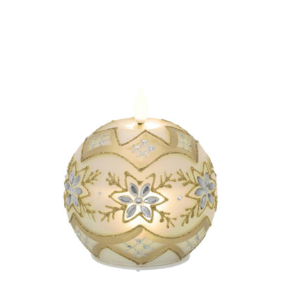 Bagutta Sfera Luminosa Natalizia Bianca e Oro con Fiori e Cristalli LED 10x12 cm