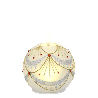 Bagutta Sfera Luminosa Natalizia Bianca con Festoni Argentati LED 10x12 cm