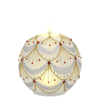 Bagutta Sfera Luminosa Natalizia Bianca con Festoni Argentati LED 12x14 cm