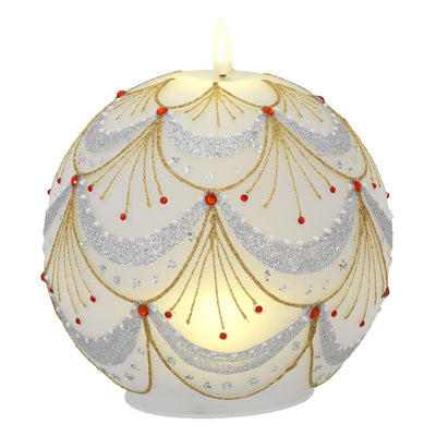 Bagutta Sfera Luminosa Natalizia Bianca con Festoni Argentati LED 15x17 cm