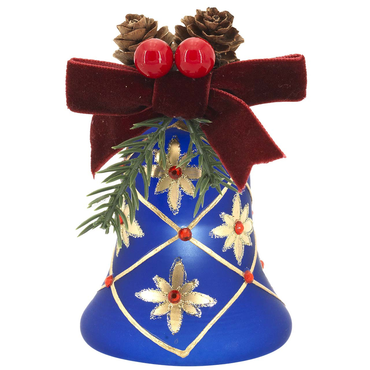 Bagutta Campanella Natalizia LED Blu con Stella di Natale e Reticolo Dorato 8 cm