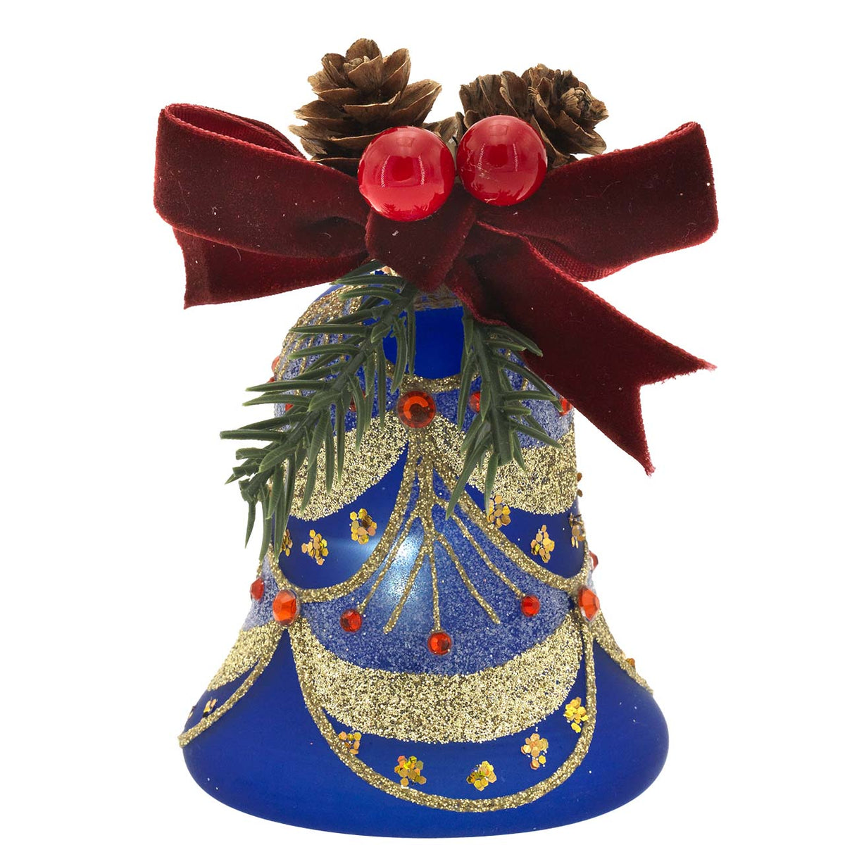 Bagutta Campanella Natalizia LED Blu con Festoni Dorati 8 cm