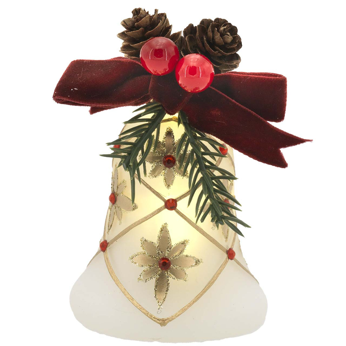 Bagutta Campanella Natalizia LED Bianca con Stella di Natale e Reticolo Dorato 8 cm
