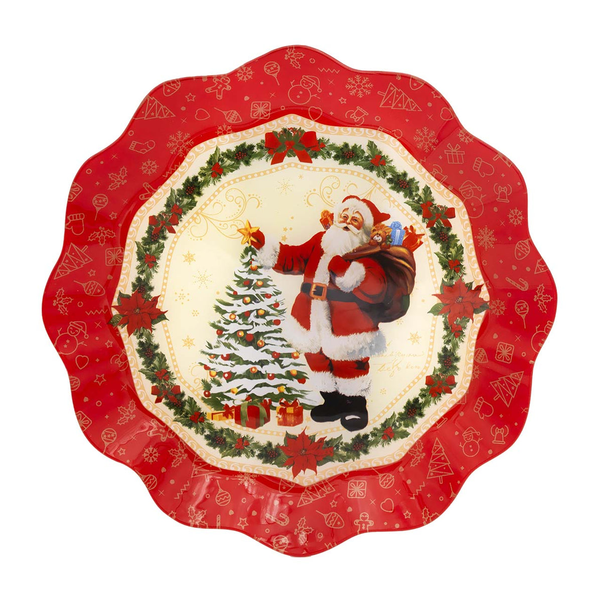 Bagutta Piatto da Torta Natalizio Tondo con Babbo Natale 30 cm