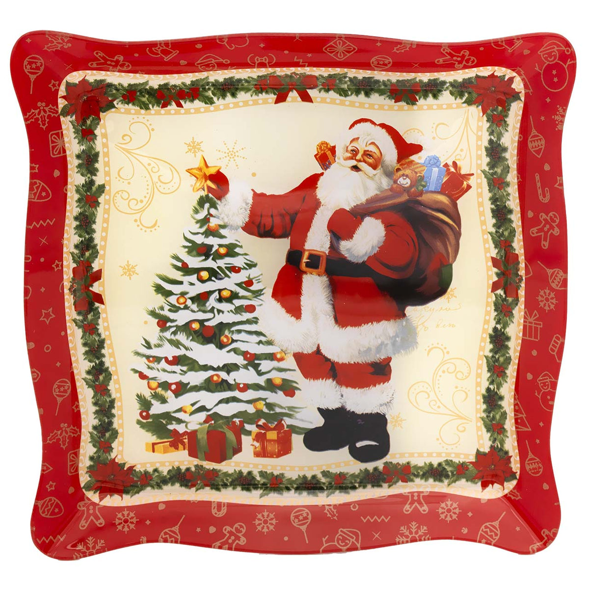 Bagutta Piatto da Torta Natalizio Quadrato con Babbo Natale 33x33 cm
