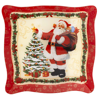 Bagutta Piatto da Torta Natalizio Quadrato con Babbo Natale 33x33 cm