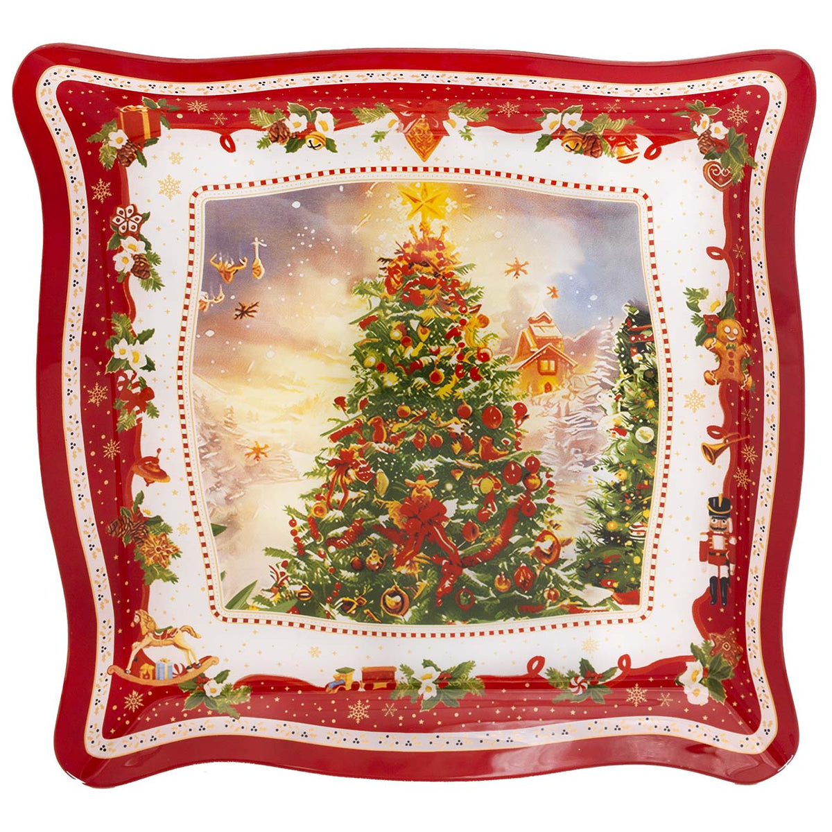 Bagutta Piatto da Torta Natalizio Quadrato con Albero di Natale 33x33 cm