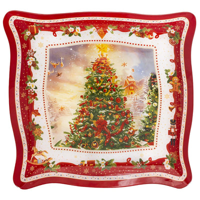 Bagutta Piatto da Torta Natalizio Quadrato con Albero di Natale 33x33 cm