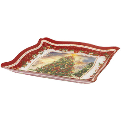 Bagutta Piatto da Torta Natalizio Quadrato con Albero di Natale 33x33 cm