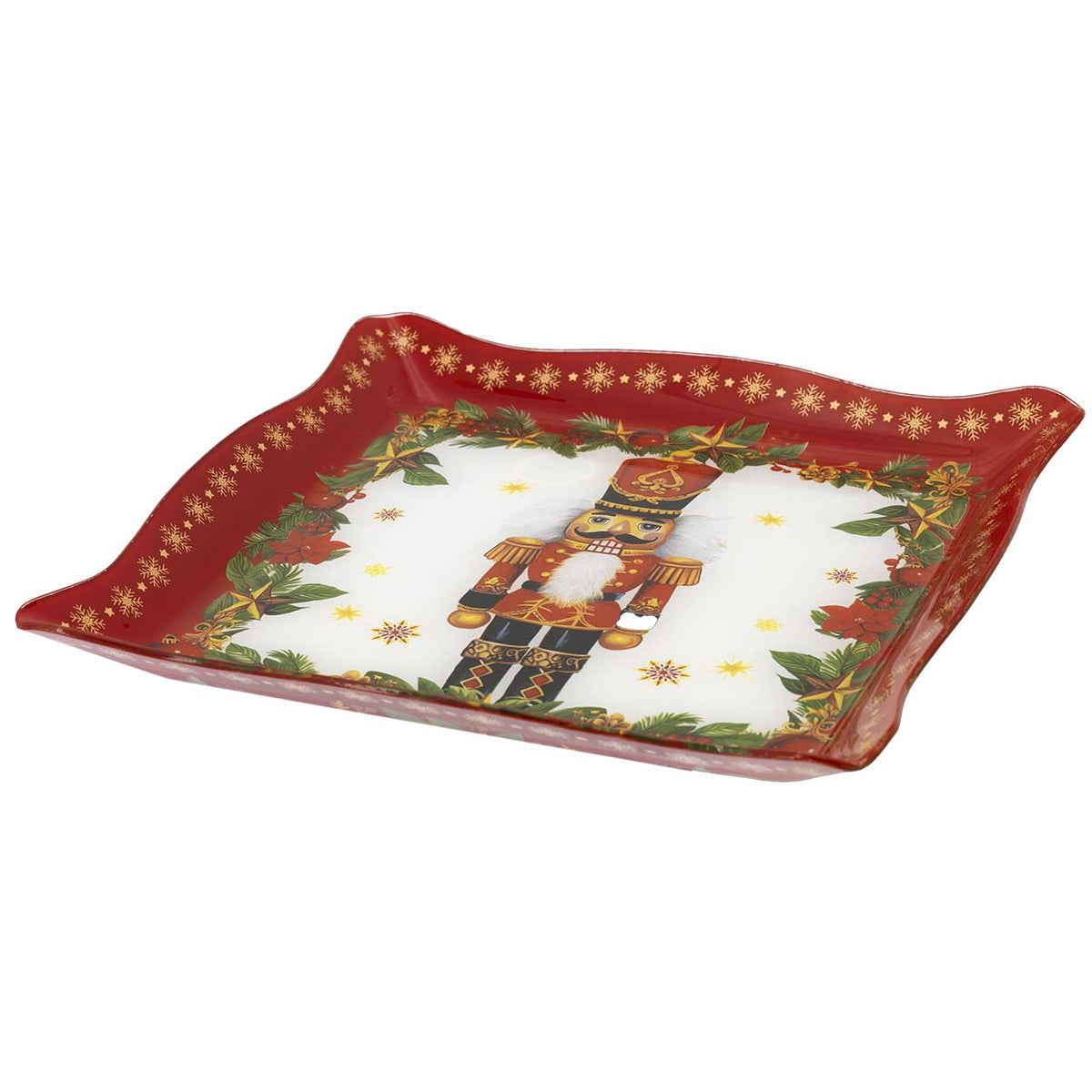 Bagutta Piatto da Torta Natalizio Quadrato con Soldatino Schiaccianoci 33x33 cm