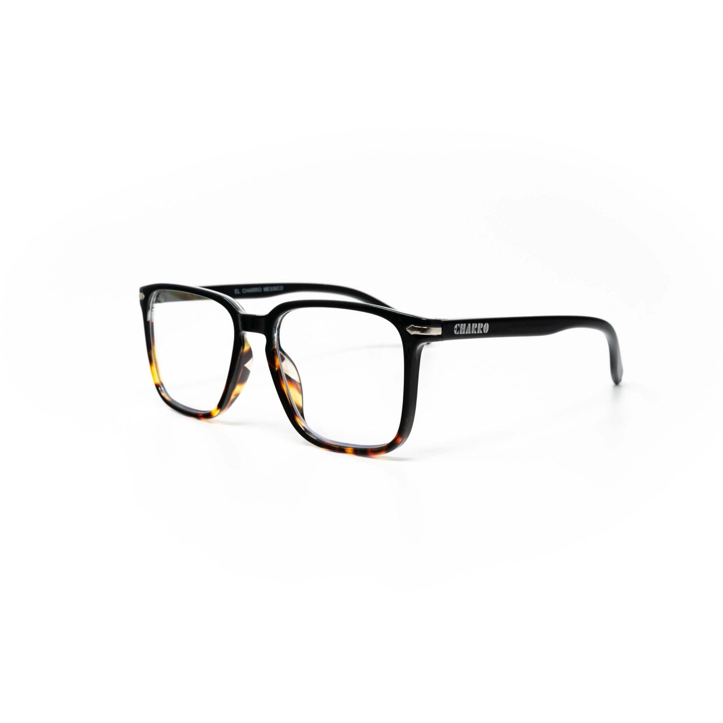 Occhiali da lettura El Charro Messico +3.00 nero, montatura rettangolare bicolore con dettagli metallici, vista frontale