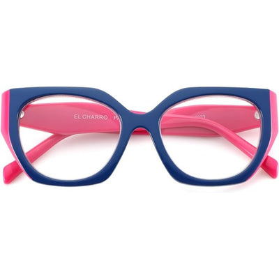 Occhiali da lettura El Charro Panama 3.50 forma farfalla blu fucsia in policarbonato, vista laterale