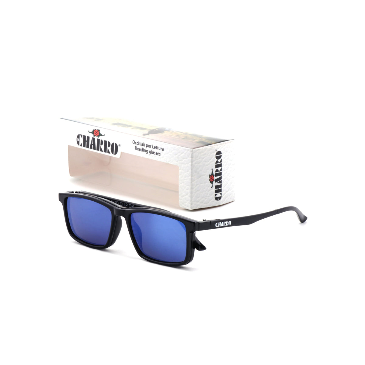 OCCHIALI DA LETTURA EL CHARRO CLIP-ON 2.50 - NERO-LENTI BLU SPECCHIO