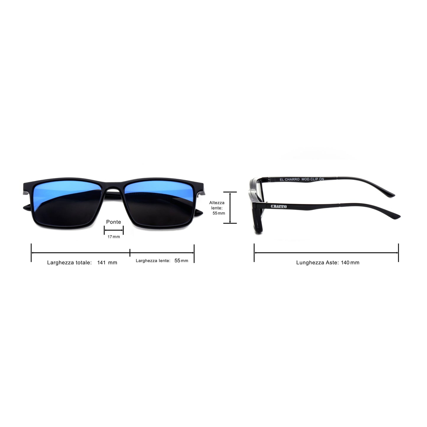 OCCHIALI DA LETTURA EL CHARRO CLIP-ON 3.50 - NERO-LENTI BLU SPECCHIO