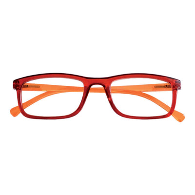 Occhiali da lettura Flash rosso con bacchette arancio, lenti asferiche, graduazione +1.50