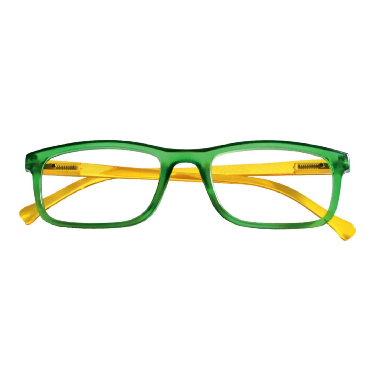 Occhiali da lettura Flash verde con bacchette giallo, lenti asferiche, graduazione +1.50