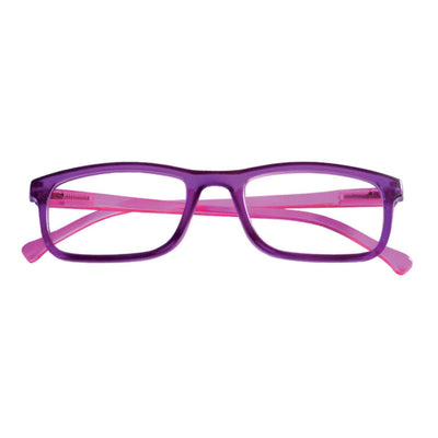 Occhiali da lettura Flash viola con bacchette fucsia, lenti asferiche, graduazione +1.50