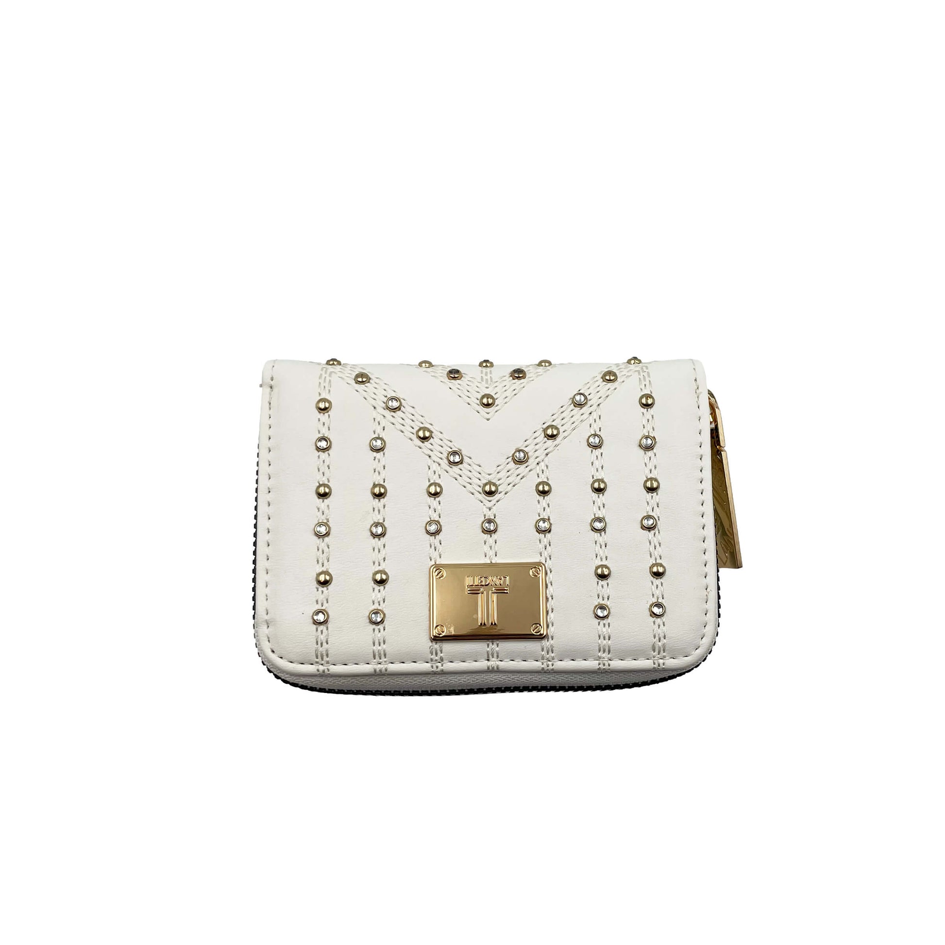 Portafoglio donna Lancetti Clash similpelle bianco dettagli oro P00000E4