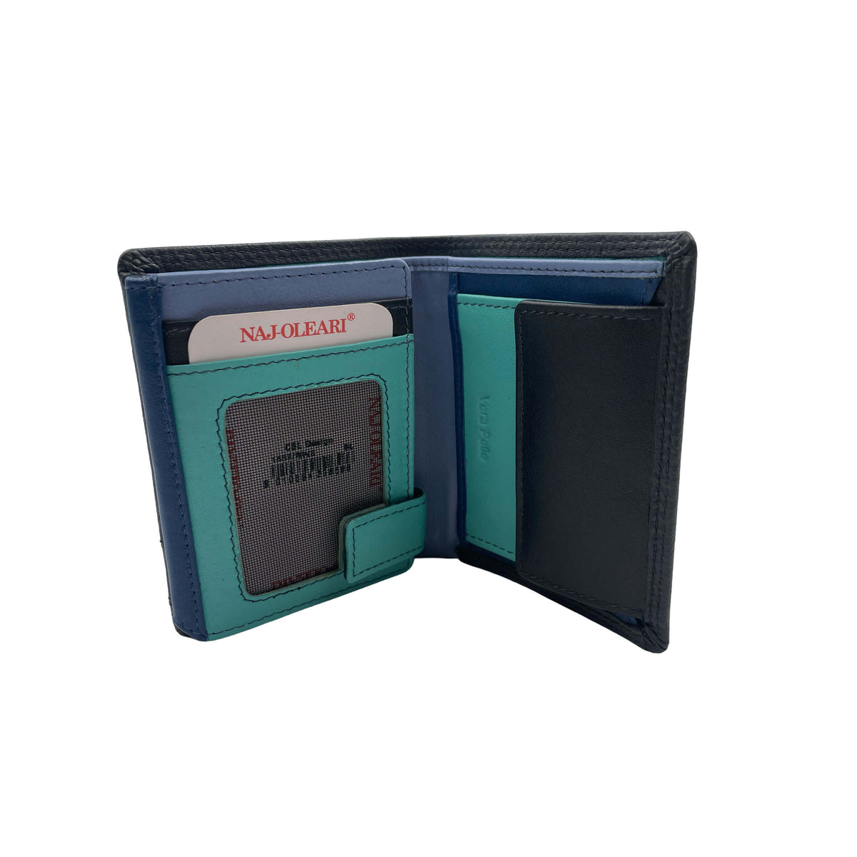 Naj Oleari Portafoglio in Vera Pelle Blu con Interno Multicolore - 1837/RW3 BL