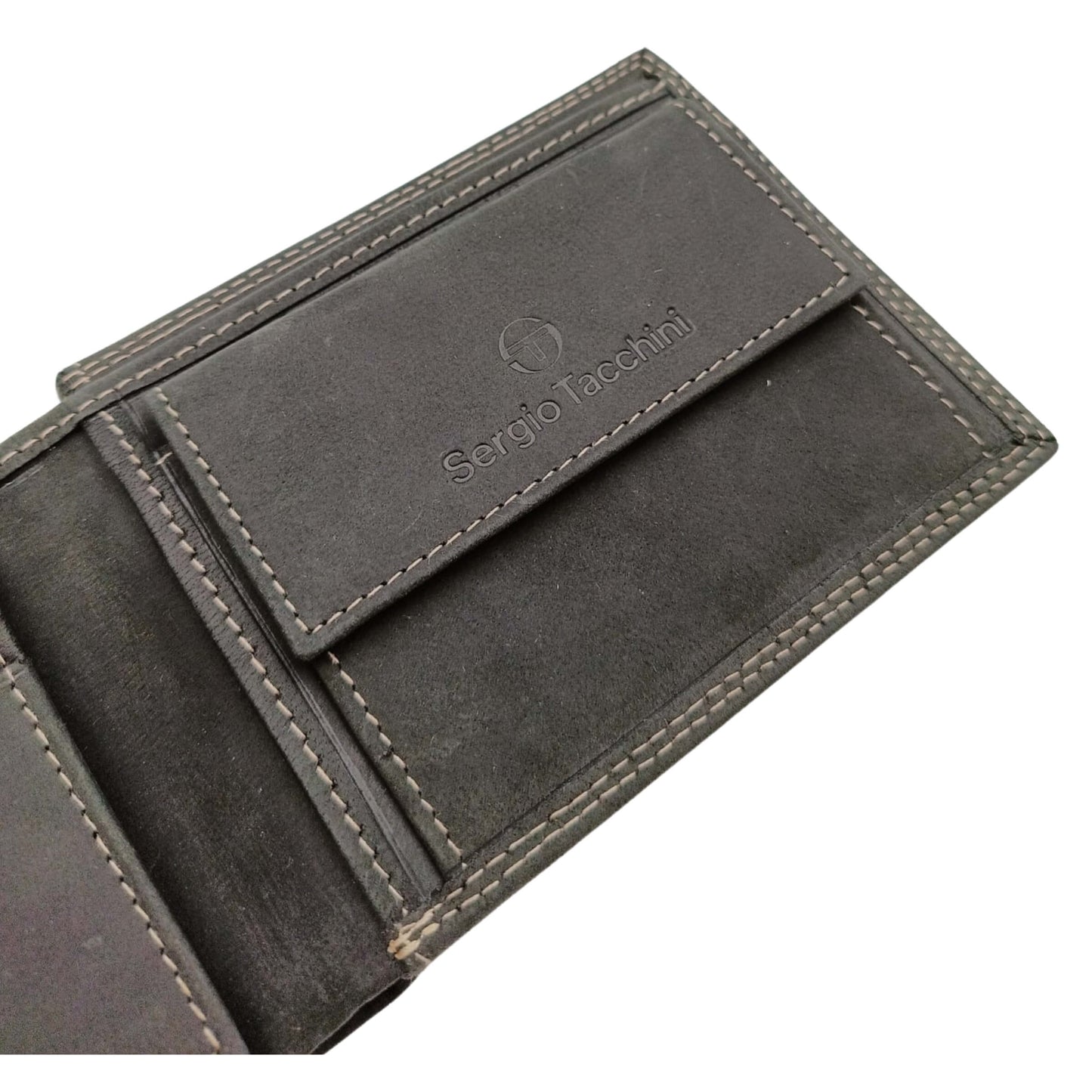Portafoglio Tacchini nero cuciture contrasto dettaglio P02061E