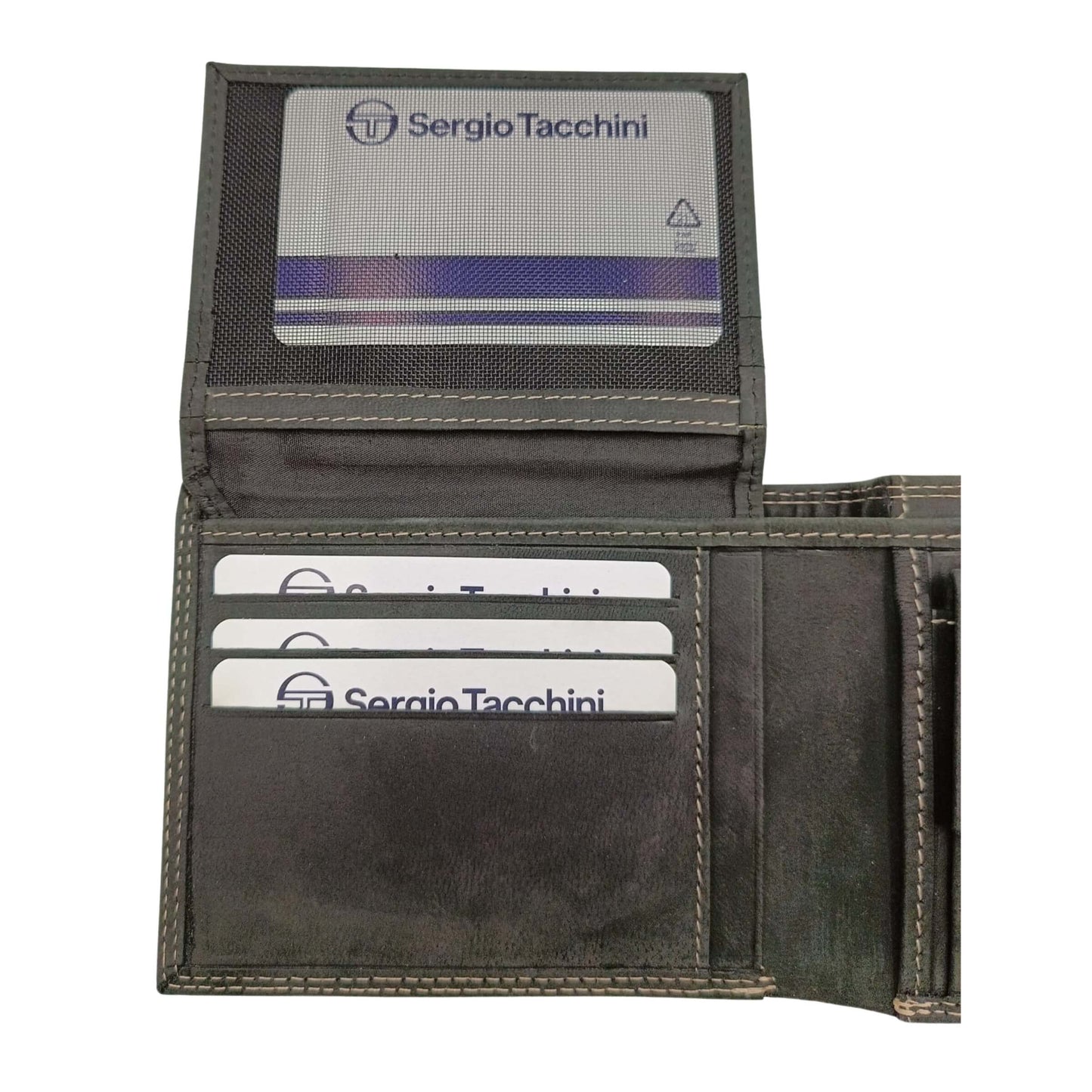 PORTAFOGLIO DA UOMO SERGIO TACCHINI NERO IN VERA PELLE CON LOGO E CUCITURE A CONTRASTO - K501085P029NER