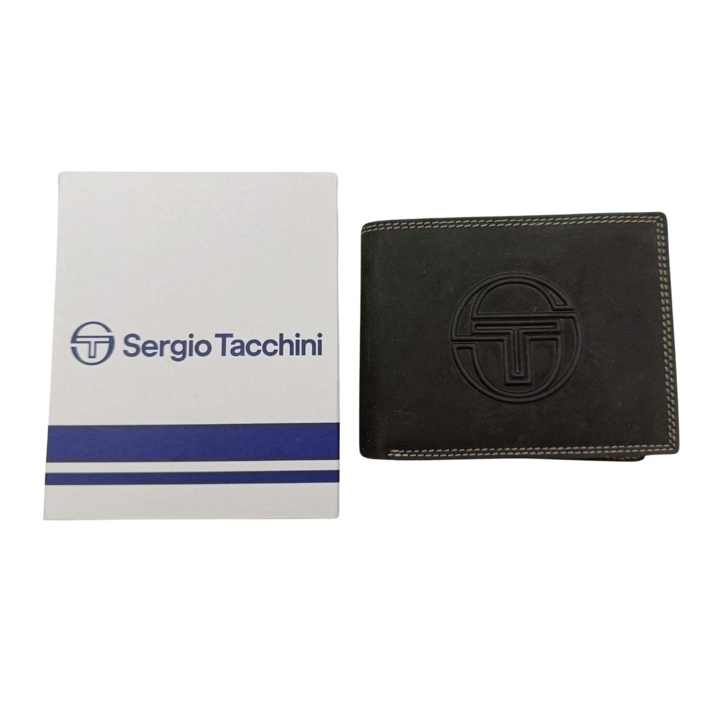 PORTAFOGLIO DA UOMO SERGIO TACCHINI NERO IN VERA PELLE CON LOGO E CUCITURE A CONTRASTO - K501085P029NER