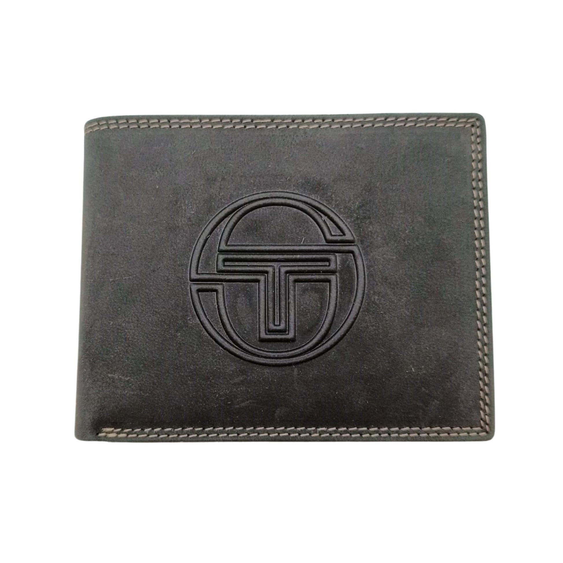 Portafoglio uomo Tacchini vera pelle nera logo cuciture contrasto P02061E