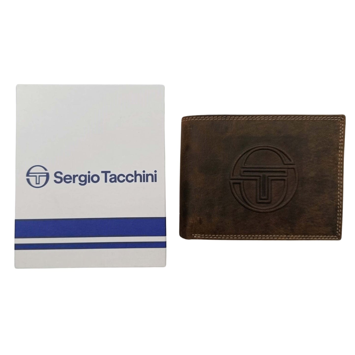 PORTAFOGLIO DA UOMO SERGIO TACCHINI TESTA DI MORO IN VERA PELLE CON LOGO E CUCITURE A CONTRASTO - K501085P029TM