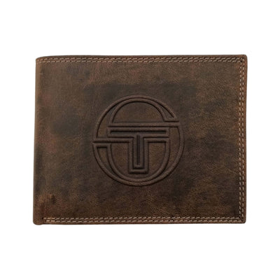 Portafoglio uomo Tacchini vera pelle testa moro logo cuciture P02061F