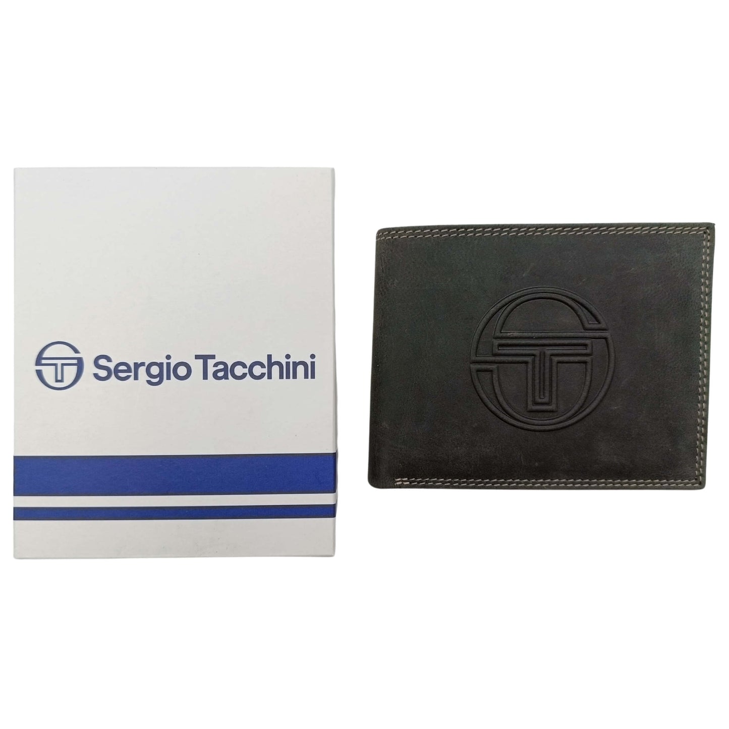 PORTAFOGLIO DA UOMO SERGIO TACCHINI NAVY BLU IN VERA PELLE CON LOGO E CUCITURE A CONTRASTO - K501085P029NAV
