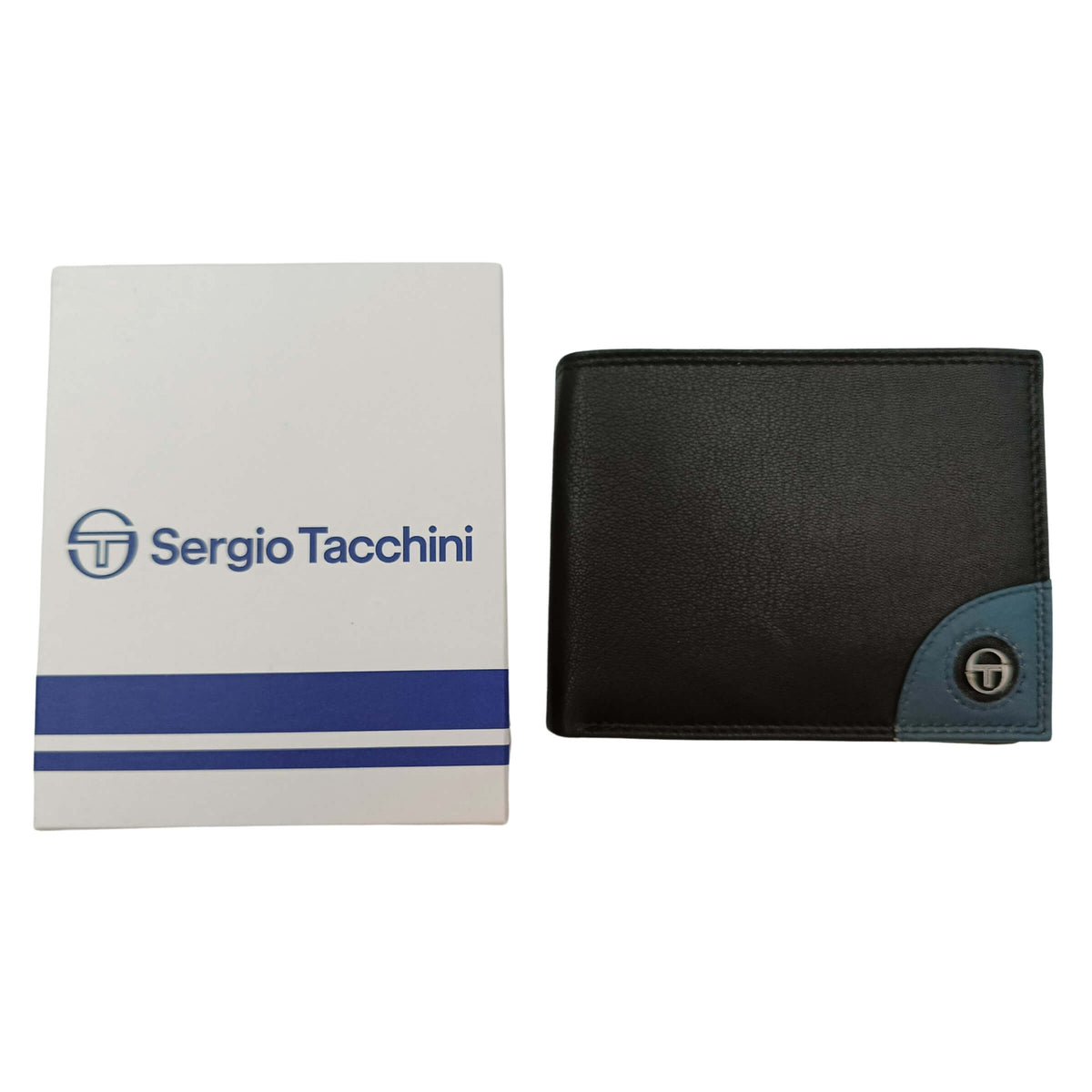 PORTAFOGLIO DA UOMO SERGIO TACCHINI NERO IN VERA PELLE CON ANGOLARE BLU - K50132P029NER