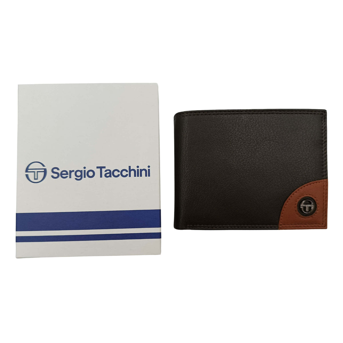 PORTAFOGLIO DA UOMO SERGIO TACCHINI TESTA DI MORO IN VERA PELLE CON ANGOLARE CUOIO - K50132P029TM
