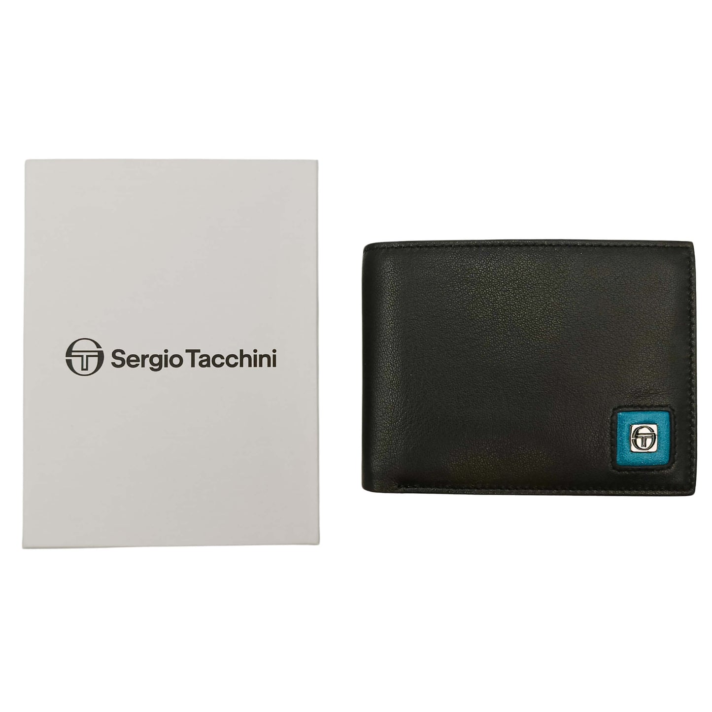 PORTAFOGLIO DA UOMO SERGIO TACCHINI NERO IN VERA PELLE CON INNESTO AZZURRO PETROLIO - K50060P029NER