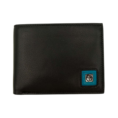 Portafoglio uomo Tacchini vera pelle nera innesto azzurro petrolio P02061P