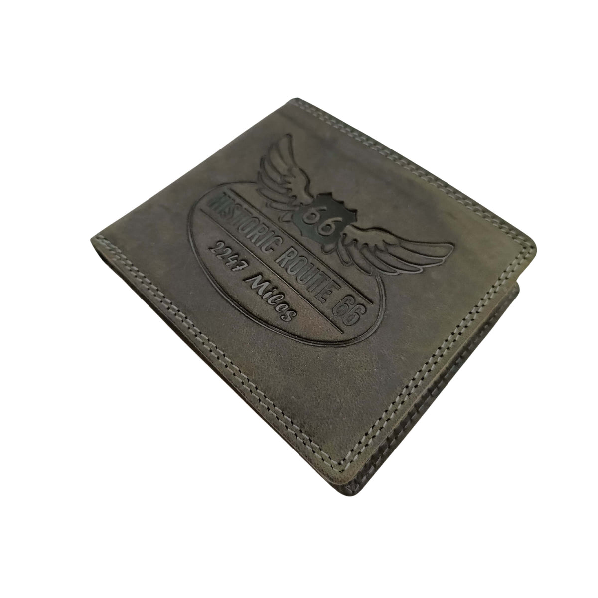 PORTAFOGLIO DA UOMO ROUTE 66 NERO IN VERA PELLE CON LOGO INCISO - 1916ROAD2 NE