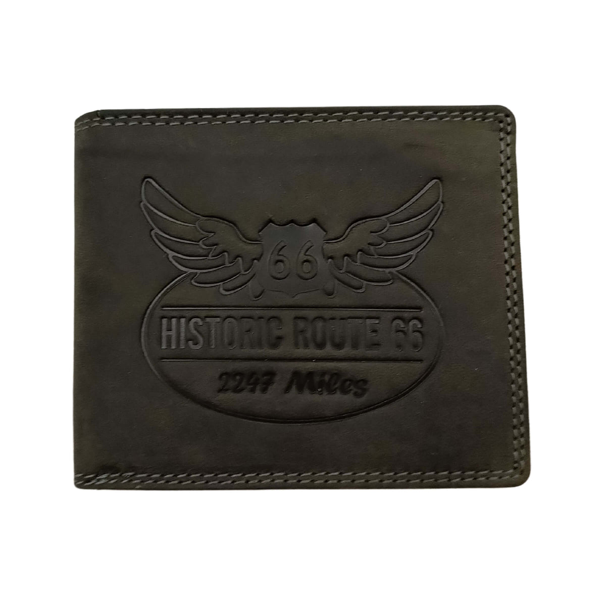 PORTAFOGLIO DA UOMO ROUTE 66 NERO IN VERA PELLE CON LOGO INCISO - 1916ROAD2 NE