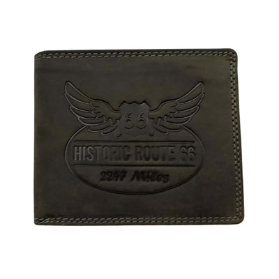 PORTAFOGLIO DA UOMO ROUTE 66 NERO IN VERA PELLE CON LOGO INCISO - 1916ROAD2 NE