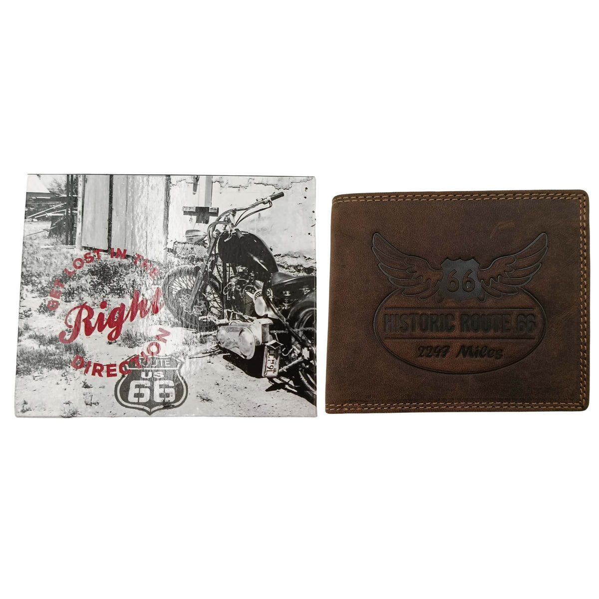 PORTAFOGLIO DA UOMO ROUTE 66 TESTA DI MORO IN VERA PELLE CON LOGO INCISO - 1916ROAD2 TM