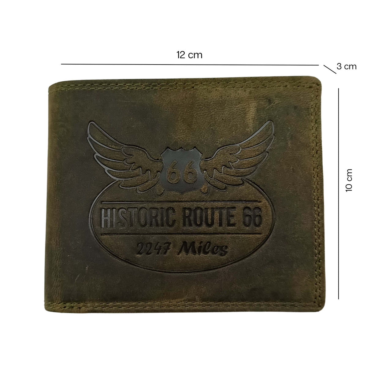 PORTAFOGLIO DA UOMO ROUTE 66 VERDE IN VERA PELLE CON LOGO INCISO - 1916ROAD2 VE