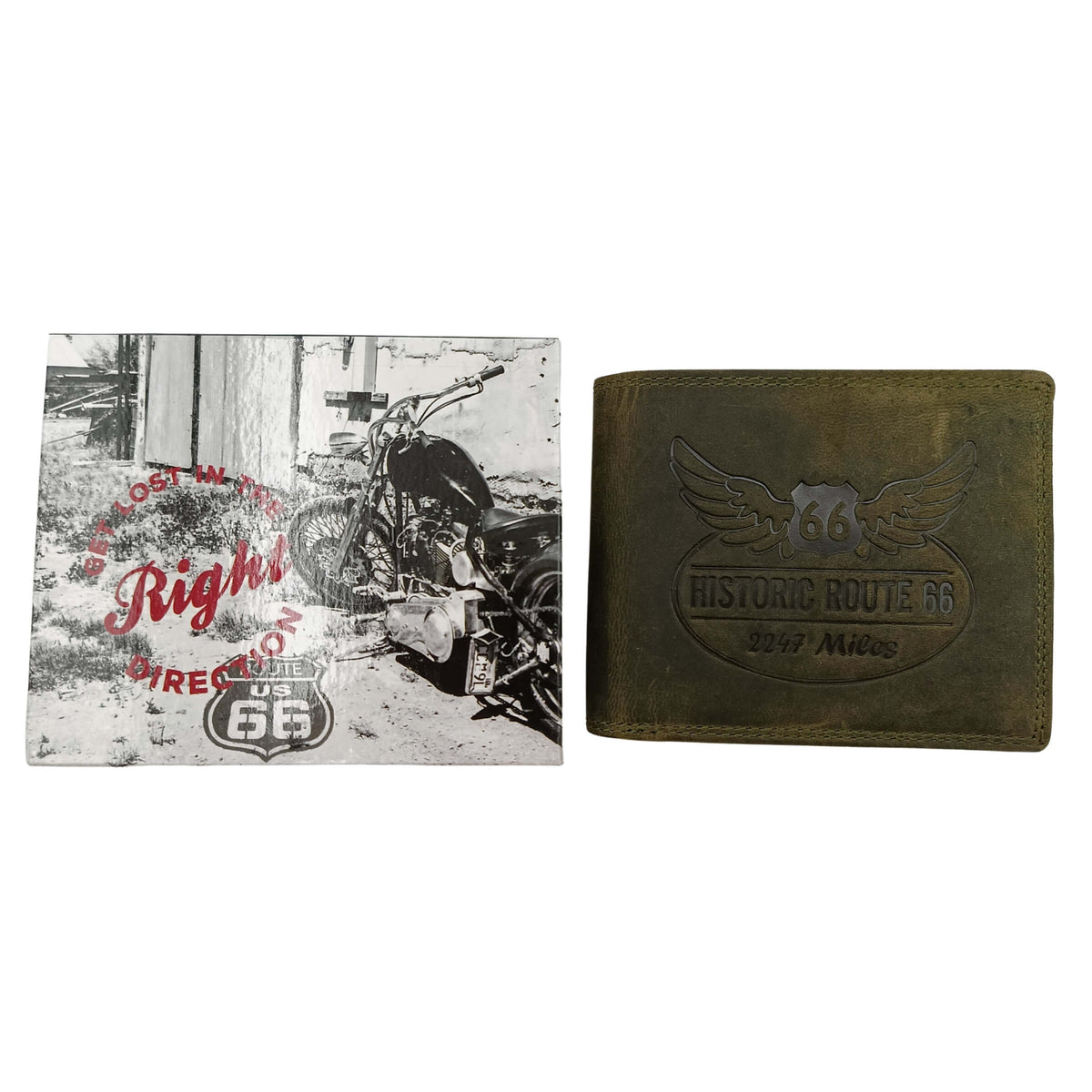 PORTAFOGLIO DA UOMO ROUTE 66 VERDE IN VERA PELLE CON LOGO INCISO - 1916ROAD2 VE