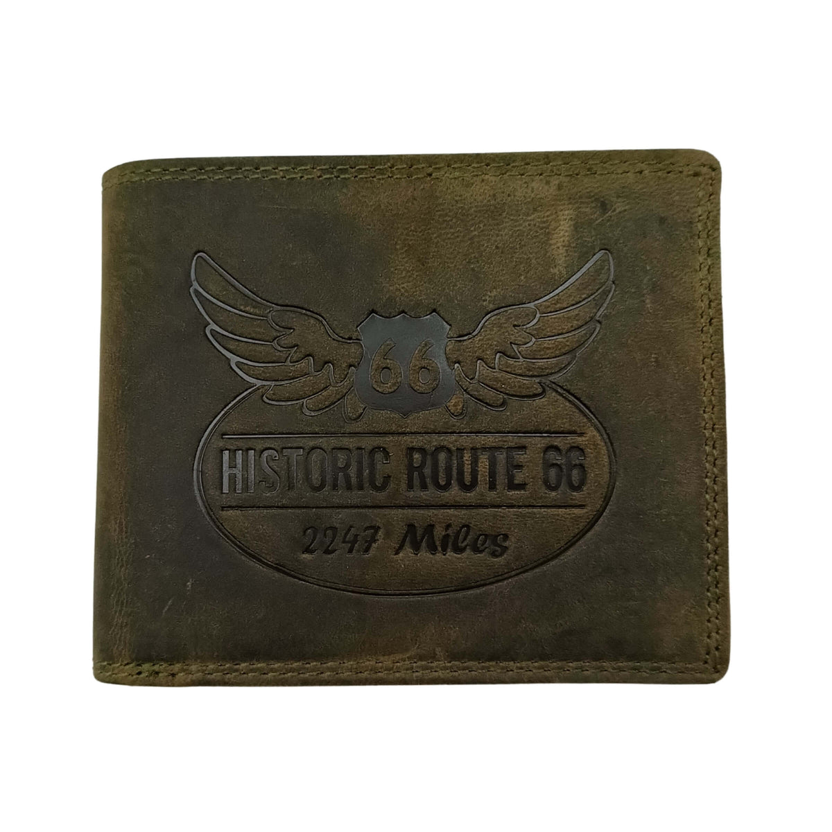 PORTAFOGLIO DA UOMO ROUTE 66 VERDE IN VERA PELLE CON LOGO INCISO - 1916ROAD2 VE