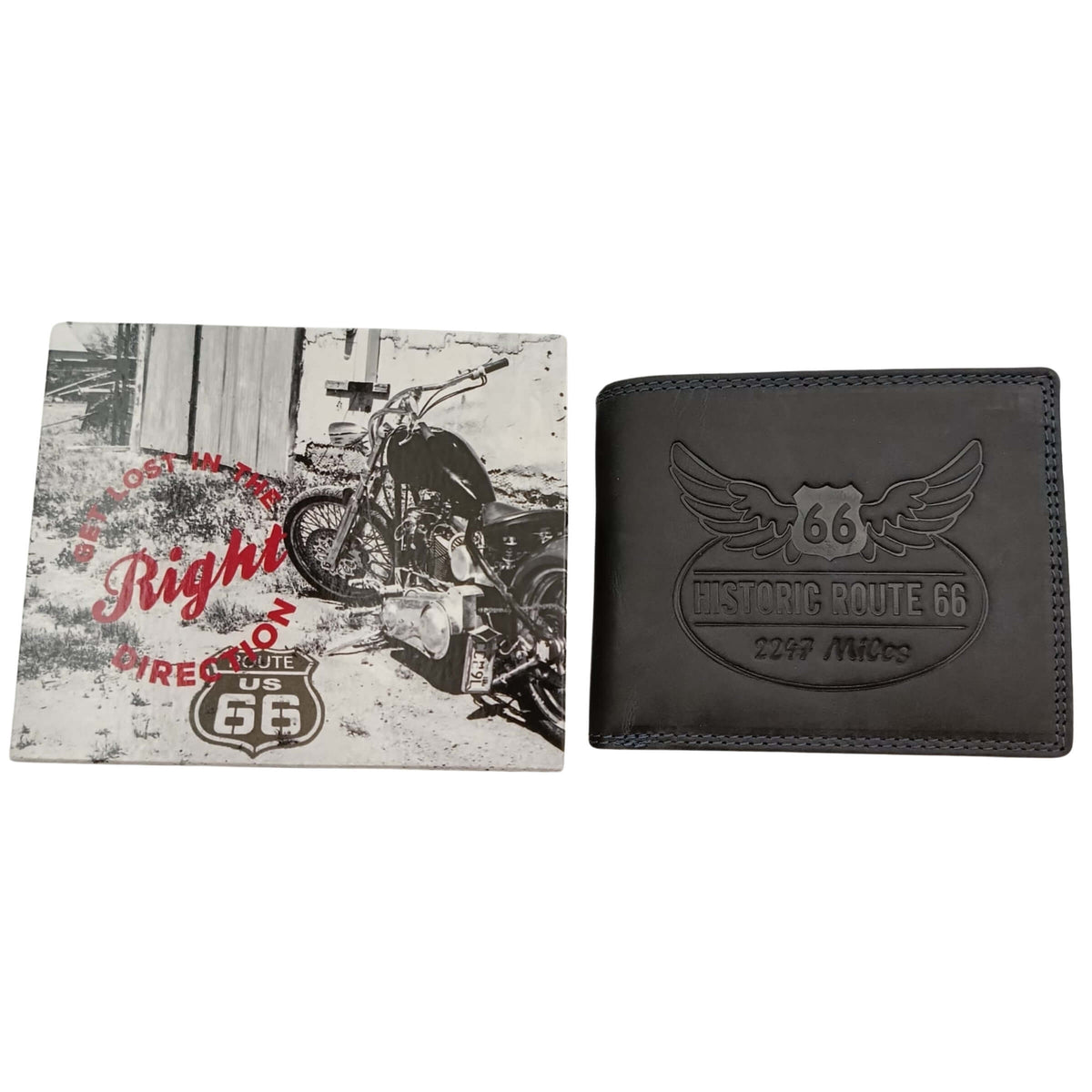 PORTAFOGLIO DA UOMO ROUTE 66 BLU NOTTE IN VERA PELLE CON LOGO INCISO - 1916ROAD2 BL
