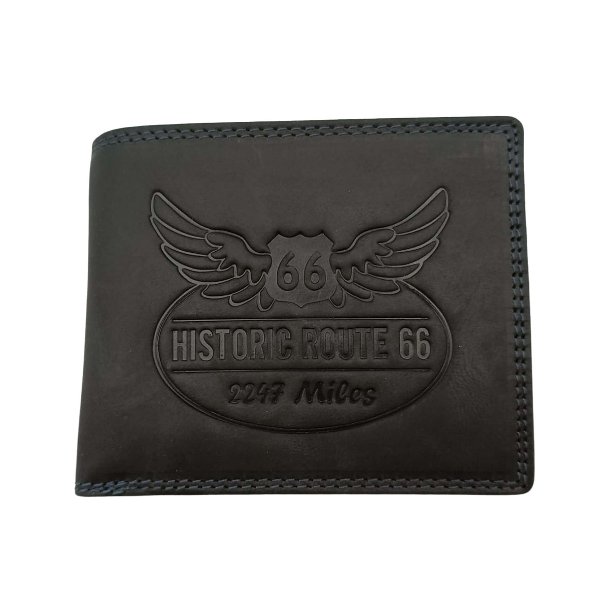 PORTAFOGLIO DA UOMO ROUTE 66 BLU NOTTE IN VERA PELLE CON LOGO INCISO - 1916ROAD2 BL