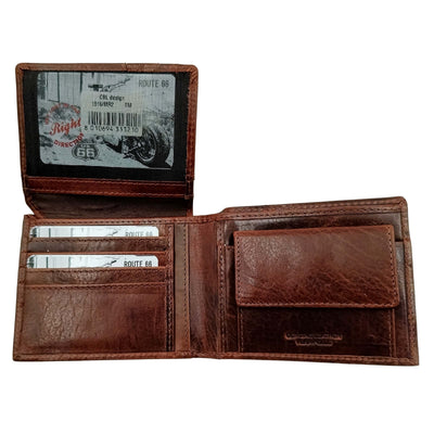 PORTAFOGLIO DA UOMO ROUTE 66 TESTA DI MORO IN VERA PELLE - 1916 MR2 TM