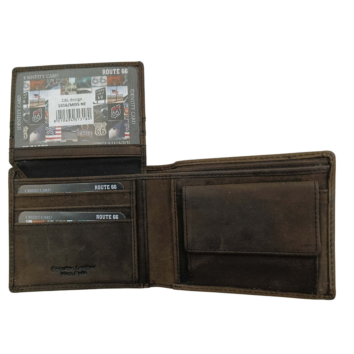 PORTAFOGLIO DA UOMO ROUTE 66 NERO IN VERA PELLE - 1916 MIS5 NE